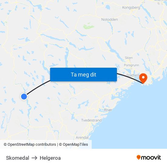 Skomedal to Helgeroa map