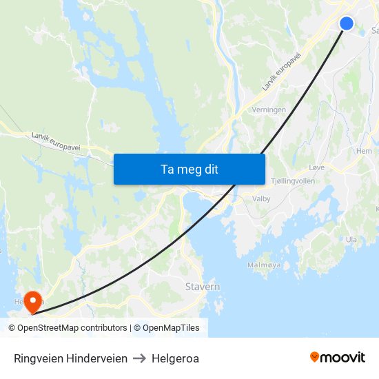 Ringveien Hinderveien to Helgeroa map