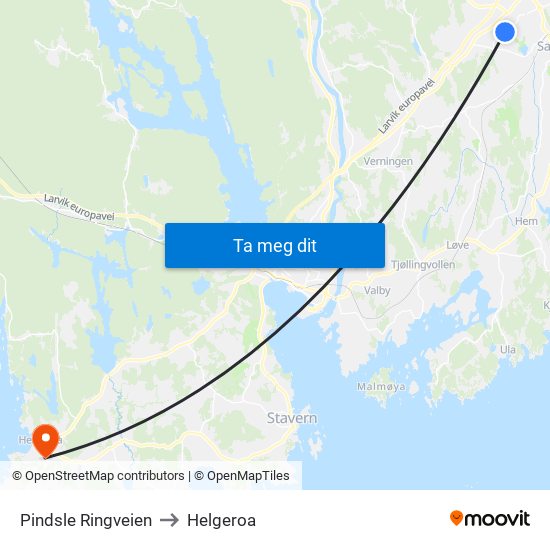 Pindsle Ringveien to Helgeroa map