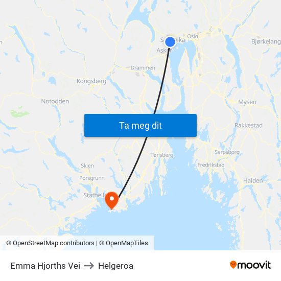 Emma Hjorths Vei to Helgeroa map