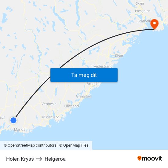 Holen Kryss to Helgeroa map
