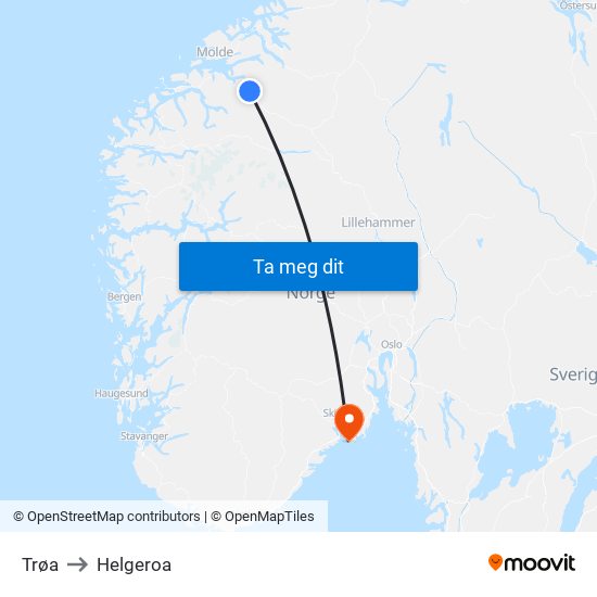 Trøa to Helgeroa map