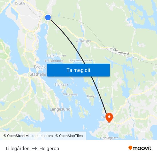 Lillegården to Helgeroa map