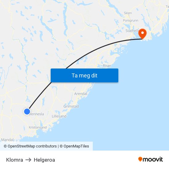 Klomra to Helgeroa map