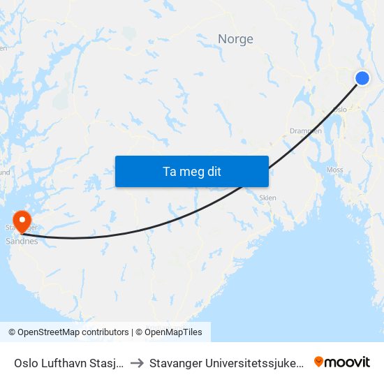 Oslo Lufthavn Stasjon to Stavanger Universitetssjukehus map