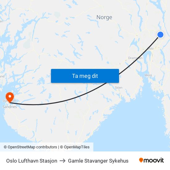 Oslo Lufthavn Stasjon to Gamle Stavanger Sykehus map