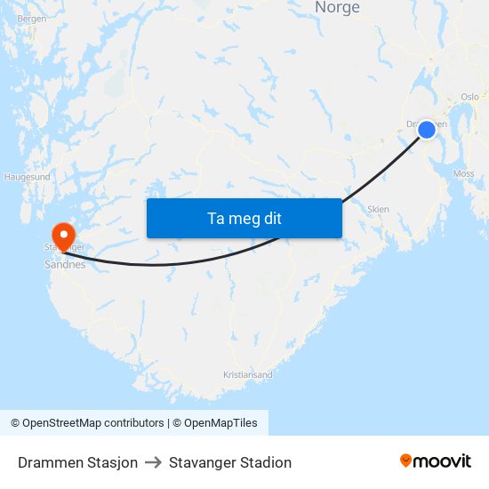 Drammen Stasjon to Stavanger Stadion map