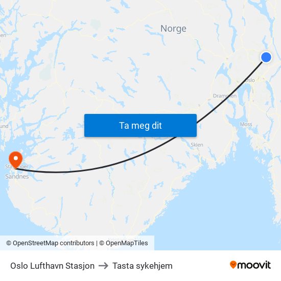 Oslo Lufthavn Stasjon to Tasta sykehjem map