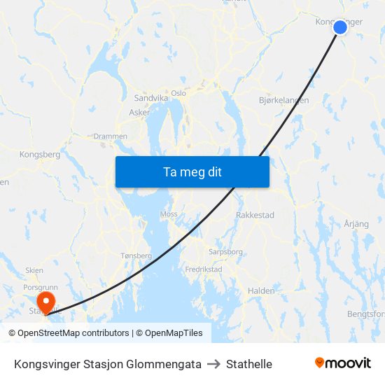 Kongsvinger Stasjon Glommengata to Stathelle map