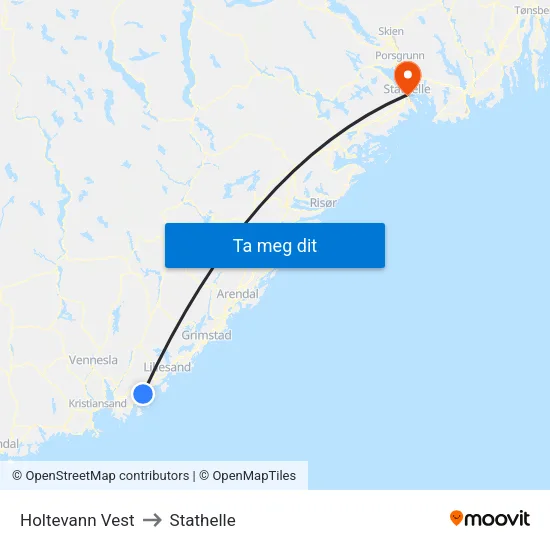 Holtevann Vest to Stathelle map