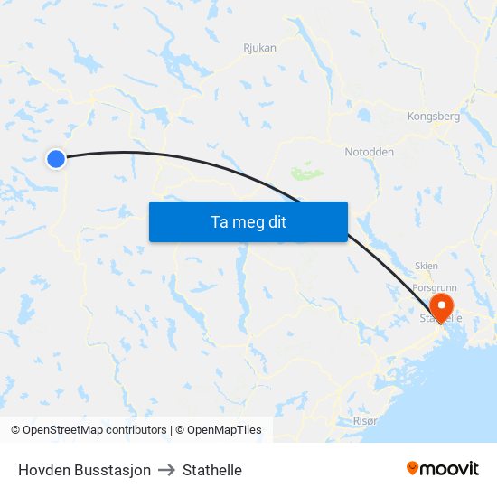 Hovden Busstasjon to Stathelle map