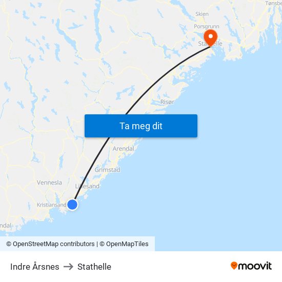 Indre Årsnes to Stathelle map