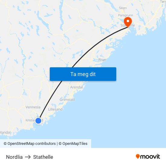 Nordlia to Stathelle map