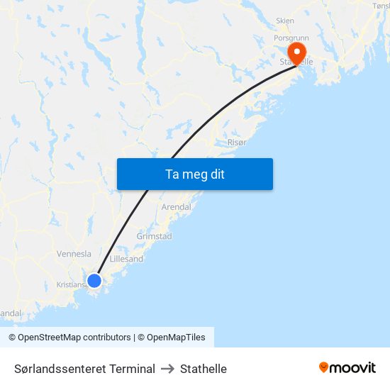 Sørlandssenteret Terminal to Stathelle map