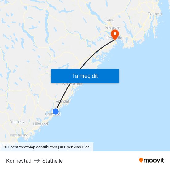 Konnestad to Stathelle map