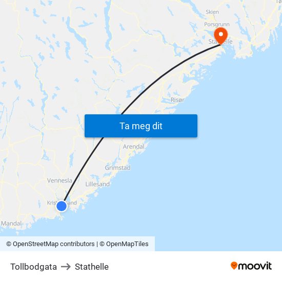 Tollbodgata to Stathelle map