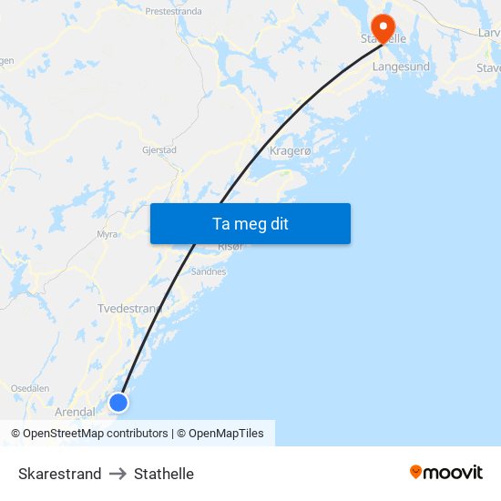 Skarestrand to Stathelle map