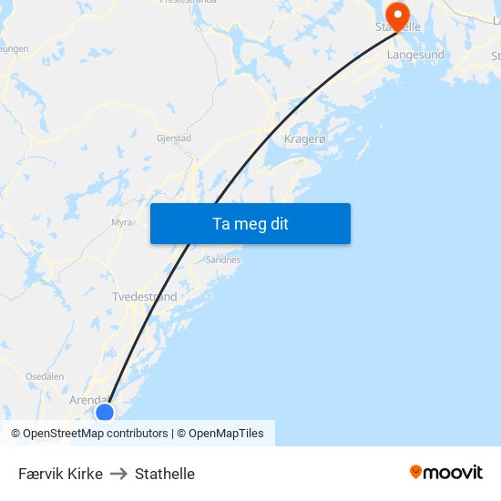 Færvik Kirke to Stathelle map