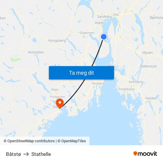 Båtstø to Stathelle map