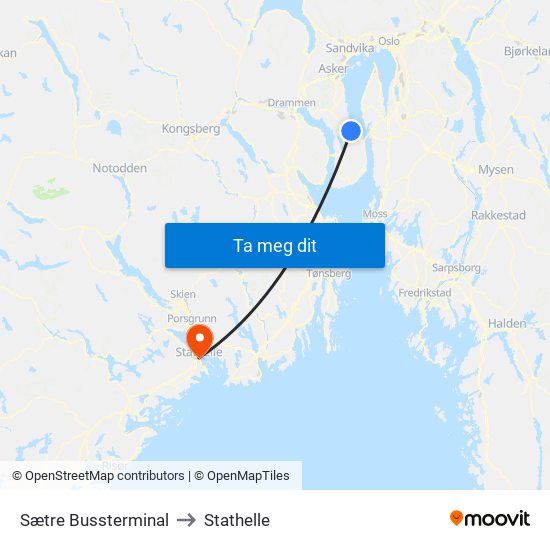 Sætre Bussterminal to Stathelle map