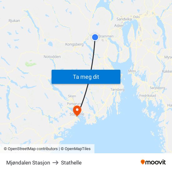 Mjøndalen Stasjon to Stathelle map