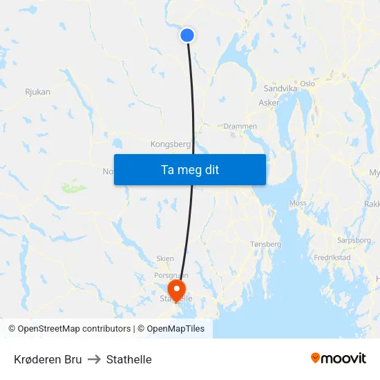 Krøderen Bru to Stathelle map
