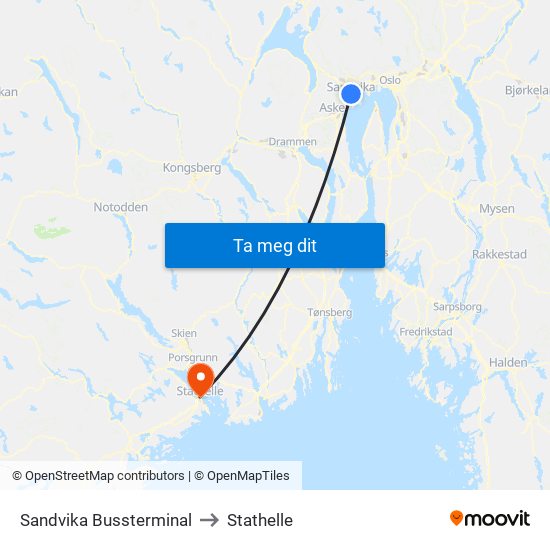 Sandvika Bussterminal to Stathelle map