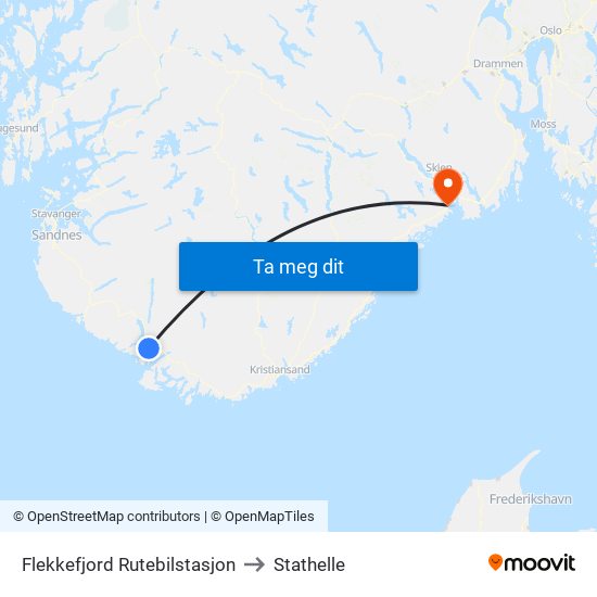 Flekkefjord Rutebilstasjon to Stathelle map