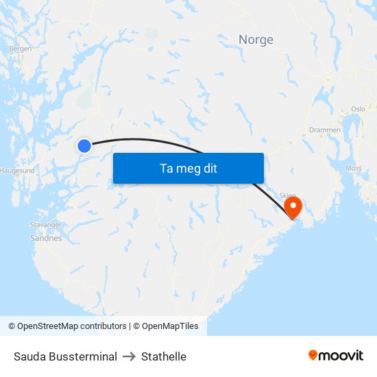 Sauda Bussterminal to Stathelle map