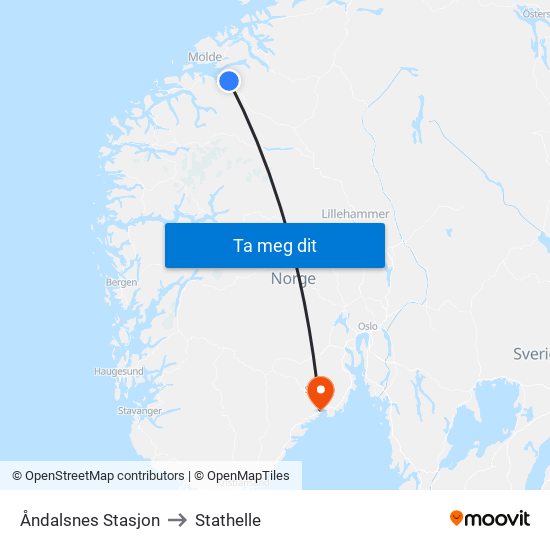 Åndalsnes Stasjon to Stathelle map