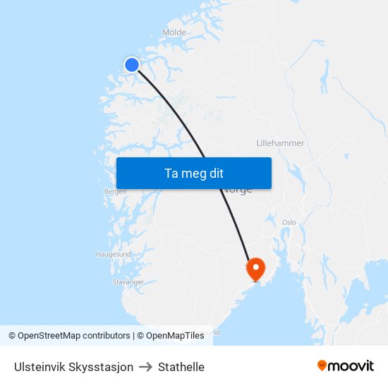 Ulsteinvik Skysstasjon to Stathelle map