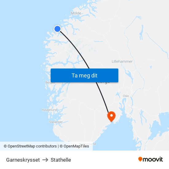 Garneskrysset to Stathelle map