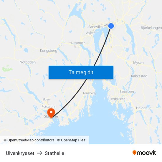 Ulvenkrysset to Stathelle map