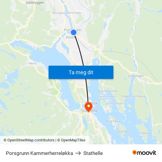 Porsgrunn Kammerherreløkka to Stathelle map