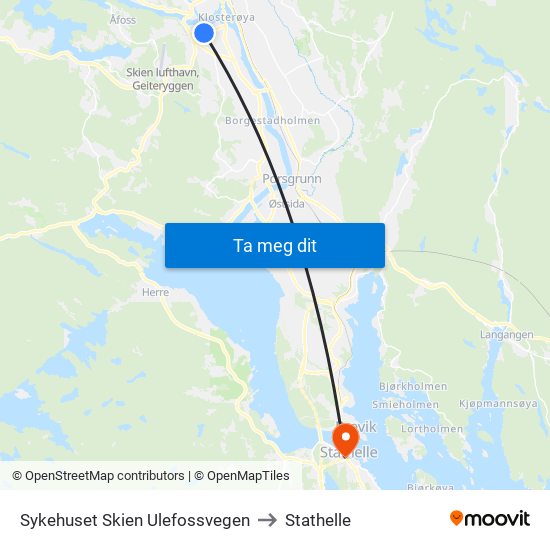 Sykehuset Skien Ulefossvegen to Stathelle map