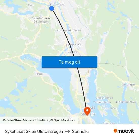 Sykehuset Skien Ulefossvegen to Stathelle map