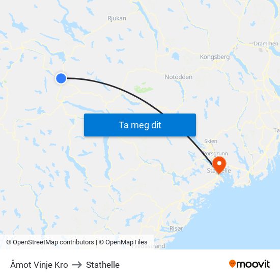 Åmot Vinje Kro to Stathelle map