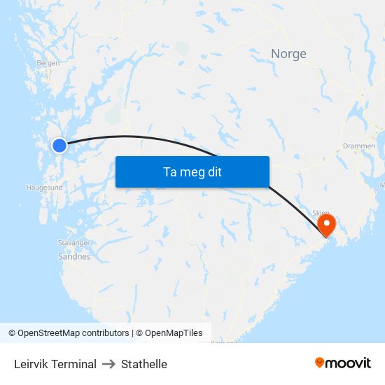 Leirvik Terminal to Stathelle map