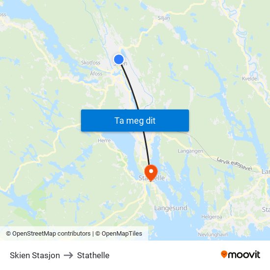 Skien Stasjon to Stathelle map