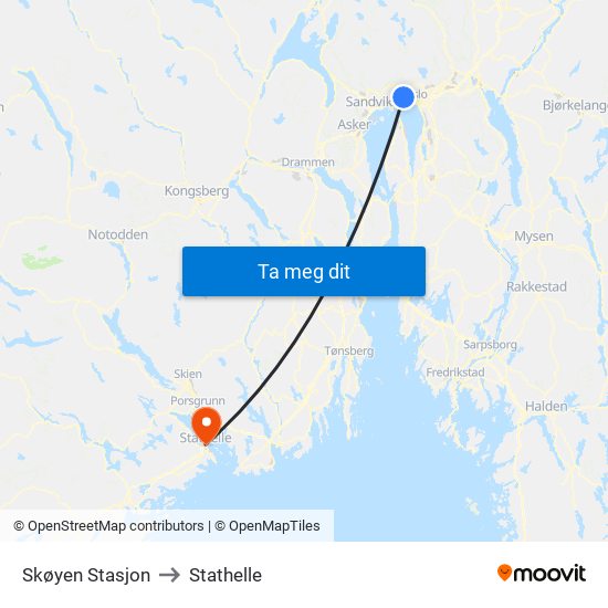 Skøyen Stasjon to Stathelle map