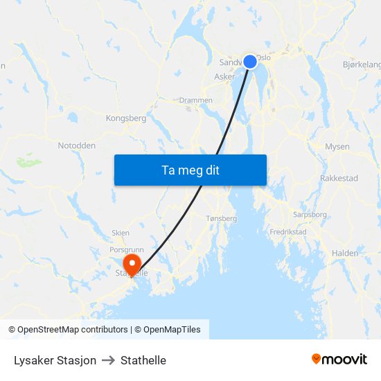 Lysaker Stasjon to Stathelle map