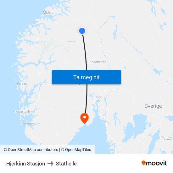 Hjerkinn Stasjon to Stathelle map