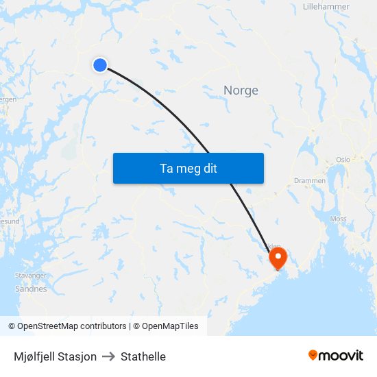 Mjølfjell Stasjon to Stathelle map