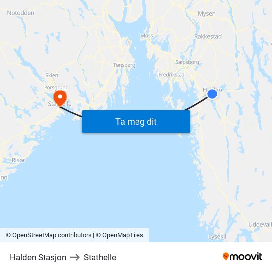 Halden Stasjon to Stathelle map