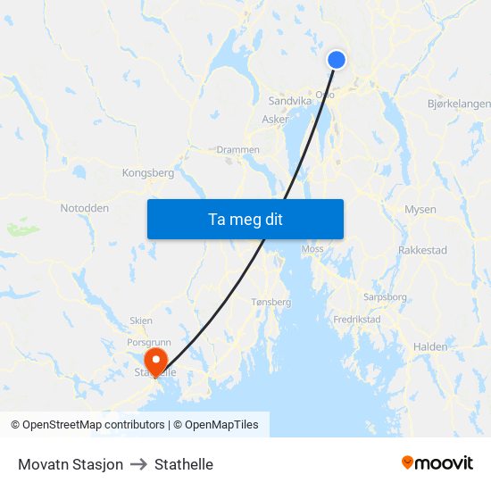 Movatn Stasjon to Stathelle map