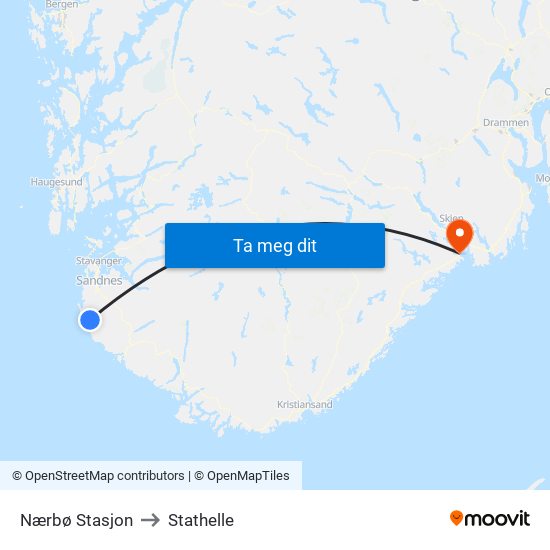 Nærbø Stasjon to Stathelle map