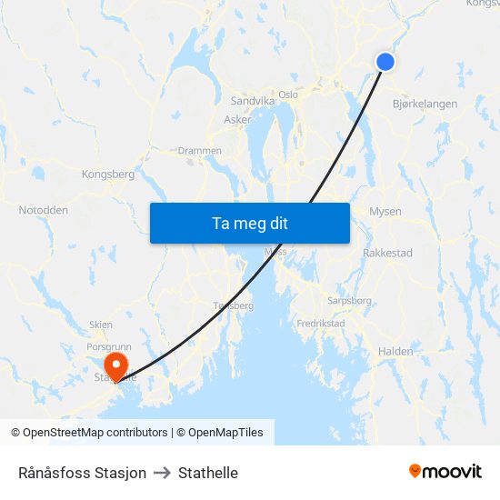 Rånåsfoss Stasjon to Stathelle map