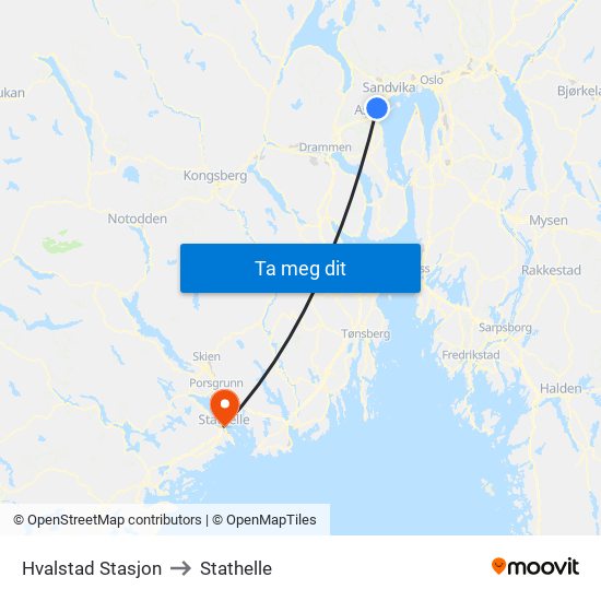 Hvalstad Stasjon to Stathelle map