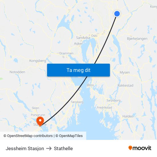 Jessheim Stasjon to Stathelle map
