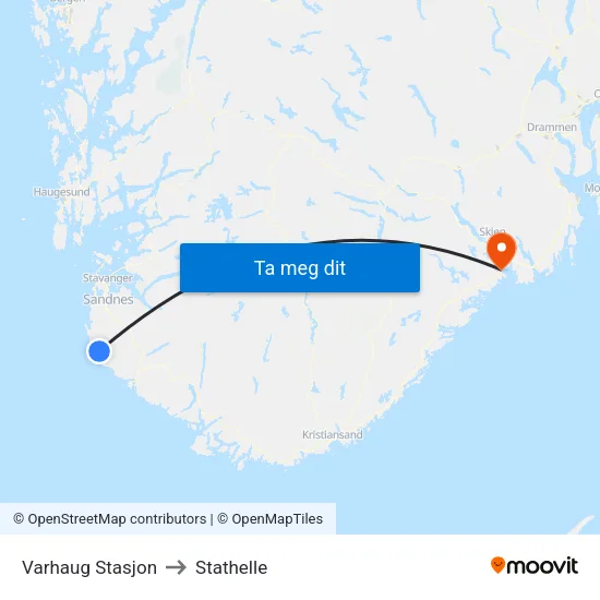 Varhaug Stasjon to Stathelle map